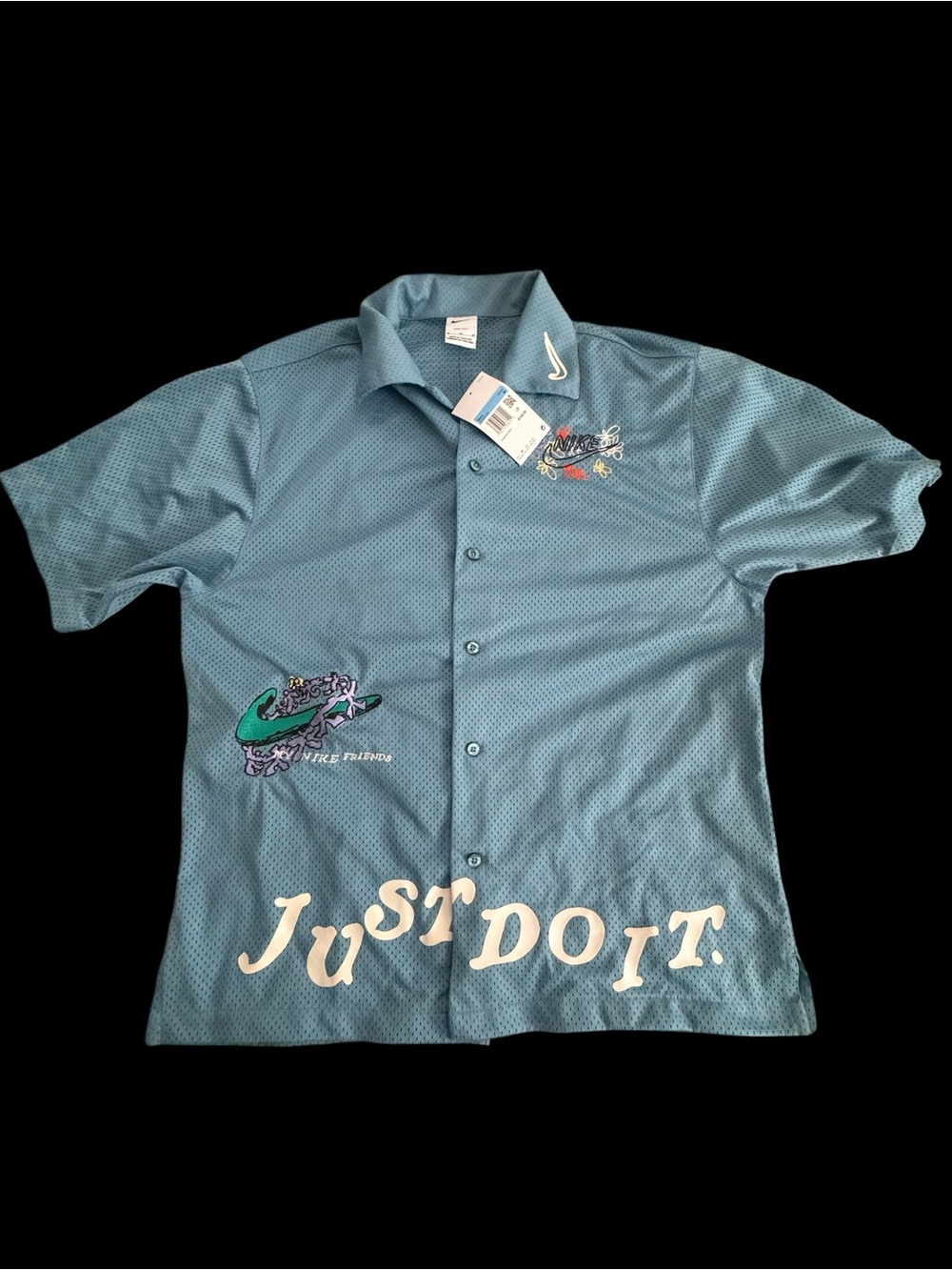 New men’s Nike Blue Short-Sleeve Button-Up Shirt - 'Just Do It' Graphic medium